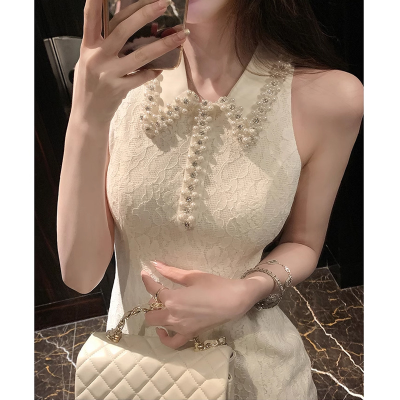 ZHOYUE [星月夜のささやき] 2025 新しい夏服重工業パールショートスカートノースリーブウエストドレス婦人服|undefined