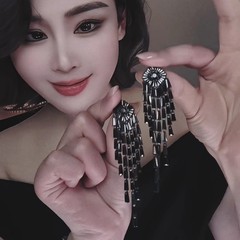 法式优雅气质夸张耳饰女超闪锆石镶嵌轻奢时尚高级感长款流苏耳环