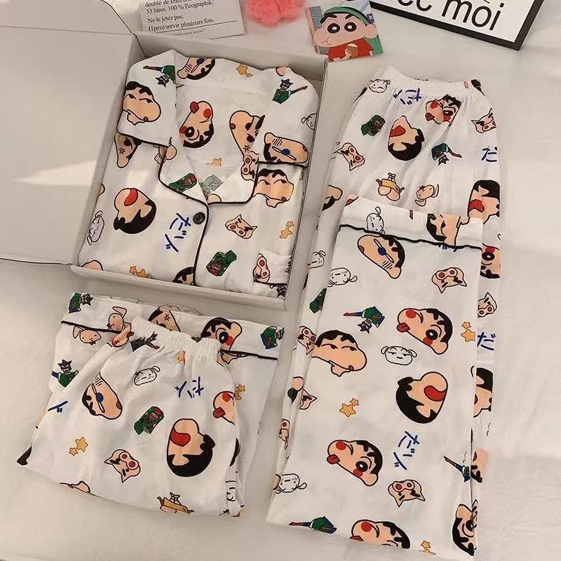 Pijamas de alta gama para mujer, conjunto de tres piezas con cárdigan a rayas de manga corta para verano, se puede usar en exteriores, conjunto de ropa para el hogar para primavera y otoño de 2025