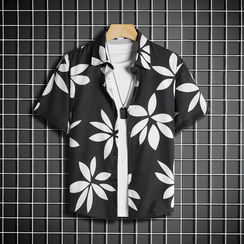 Men's Quick-Dry Floral Print Short Sleeve Shirt Loose Fit Beach Casual Hawaiian Style Shirt Machine Washable Convenience_viptrois.com