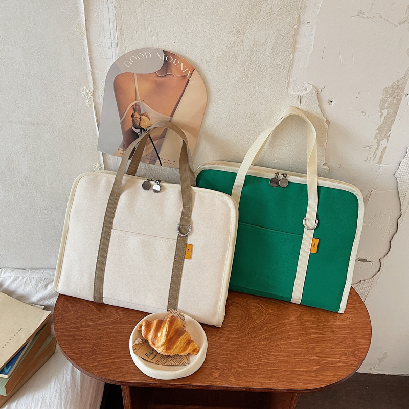Fashionable and Simple Color-Blocking Casual Office Computer Bag 2026 New Model College Student Canvas Bag Versatile Handbag Trendy