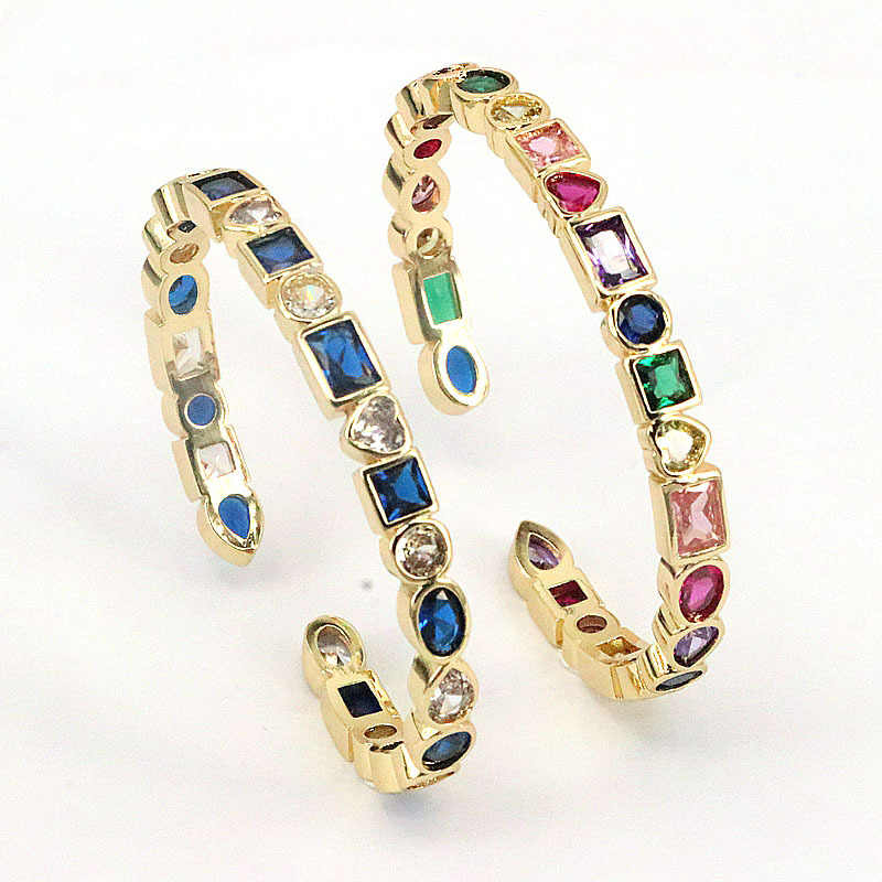 Bohemian style copper gold-plated Color Zircon open Bracelet