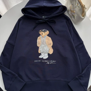 高品/可扫码RL26秋冬款款小熊连帽卫衣纯棉套头刺绣印花卡通圆领