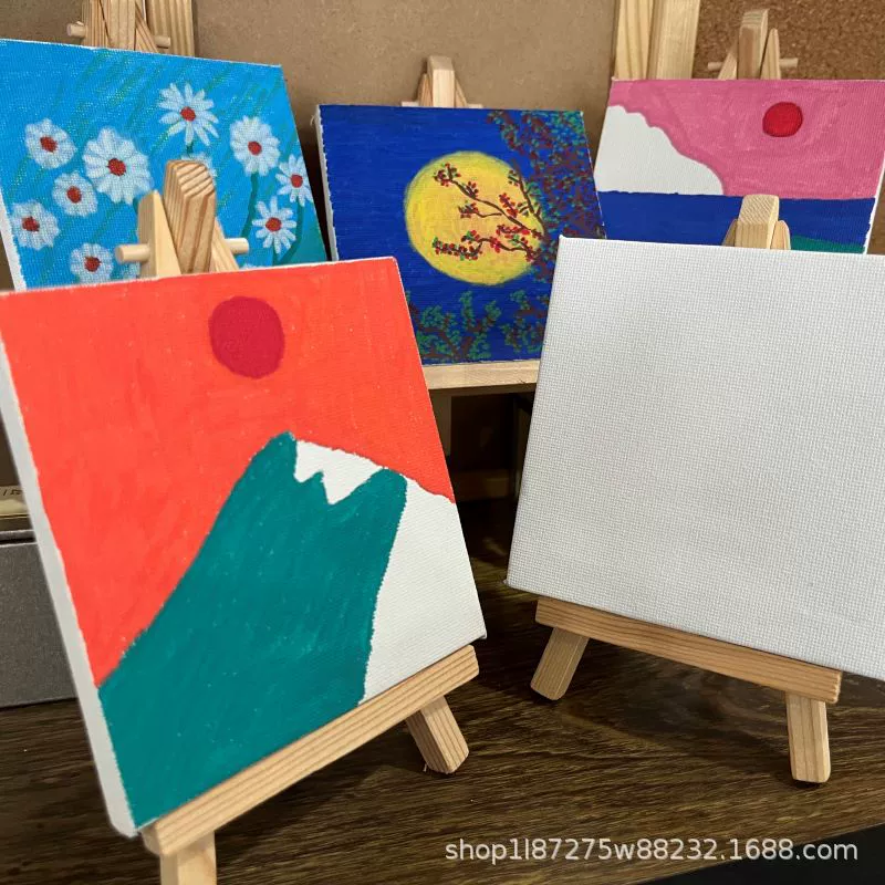 Мини-набор для живописи на холсте, 10×10 / 8×8 см, акрил на терилен‑хлопке, мольберт и кисти