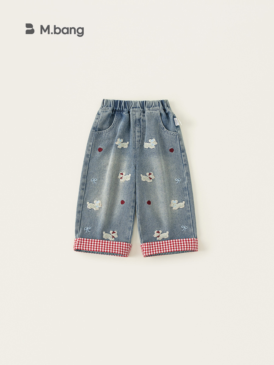 Youbao ropa para niños pantalones para niñas primavera nuevos pantalones de patchwork lindo parche bordado pantalones vaqueros casuales para niños pantalones