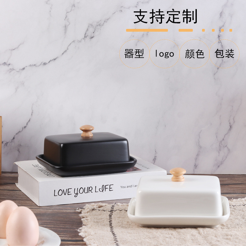 ヨーロピアンスタイルセラミックバターボックス、ウエスタンチーズボックス、家庭用ツーピースバターボックス、レストランバターディッシュ、蓋付きセット|undefined