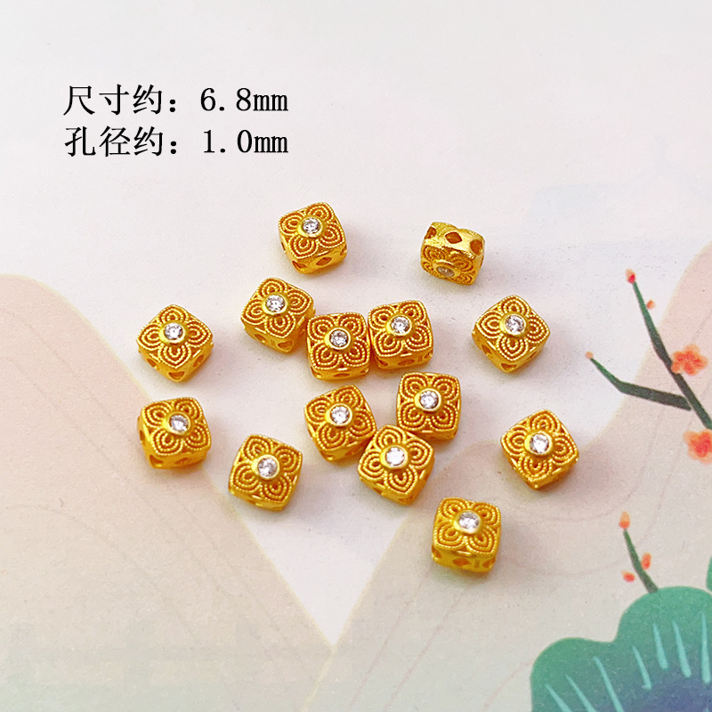 S925 Silver Gold-Plated Diamond Spacer Beads Spacer Barrel Bead Accessories Square Hamburger Bead Bracelet Bracelet DIY Necklace Accessories