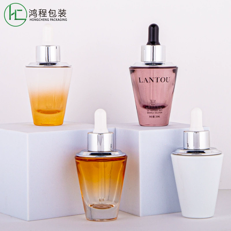 Стеклянная бутылка 30ml прозрачная сыворотка стеклянная бутылка с капельницей Косметическая толстая подошва коническая сыворотка для ухода за кожей бутылка