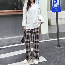 美拉德复古格子裤女装裤子2024夏新款复古港风直筒休闲窄版阔腿裤