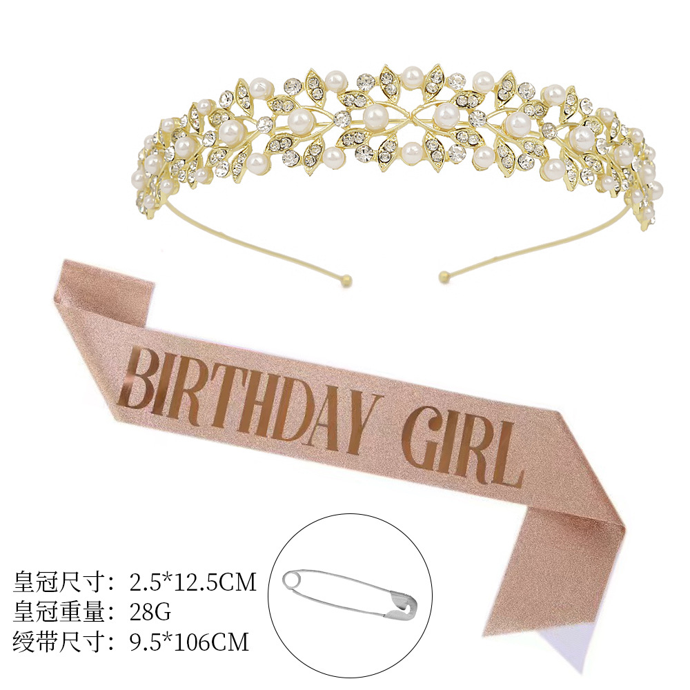 Golden crown+birthdaygirl rose gold ribbon