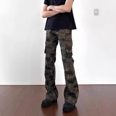 アメリカ風伐採迷彩工装ズボン男女春夏多ポケットカジュアルズボンアメリカ風レトロストレートジーンズ