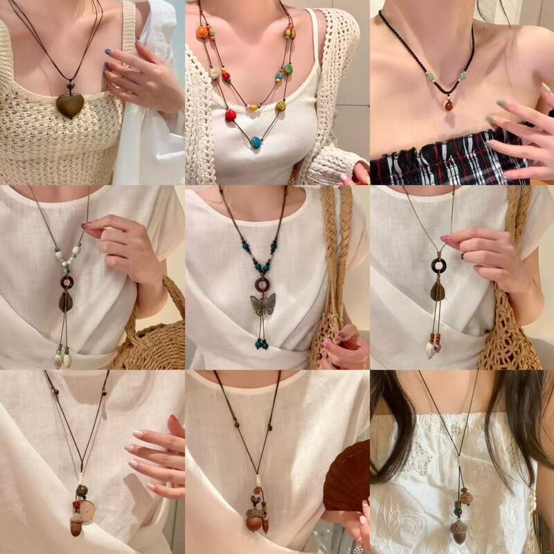New Chinese Style Ancient Style Zen Bronze Feather Necklace Retro Zen Design Simple Clothing Chain Accessories Necklace