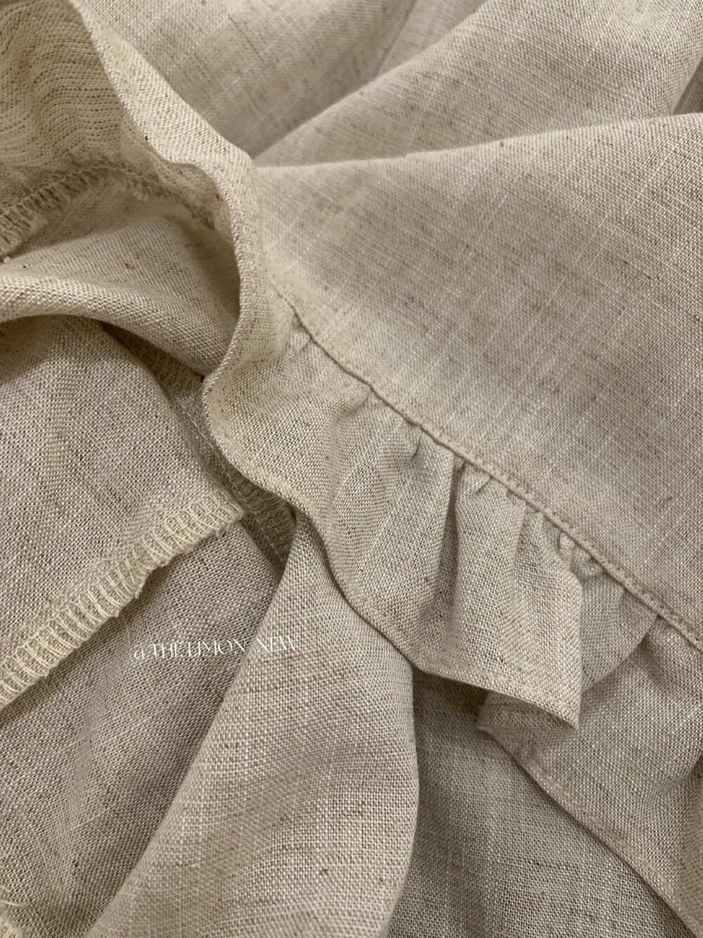 Quần short nữ cạp chun ống rộng chất liệu linen phối viền ren — màu sắc, xanh lam, Màu cà phê, màu hồng chi tiết 10