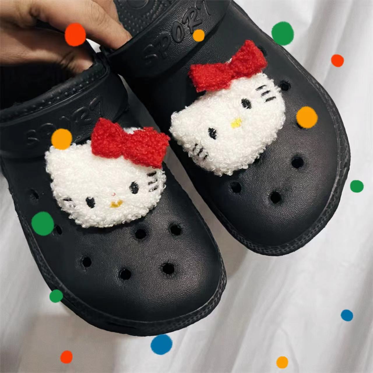 Hawaii Mèo Đen Croc Giày Khóa Giày Phụ Kiện DIY Hello Kitty Mèo Nâu Giày Hoa Sang Trọng Ngày Lễ Khóa Trang Trí