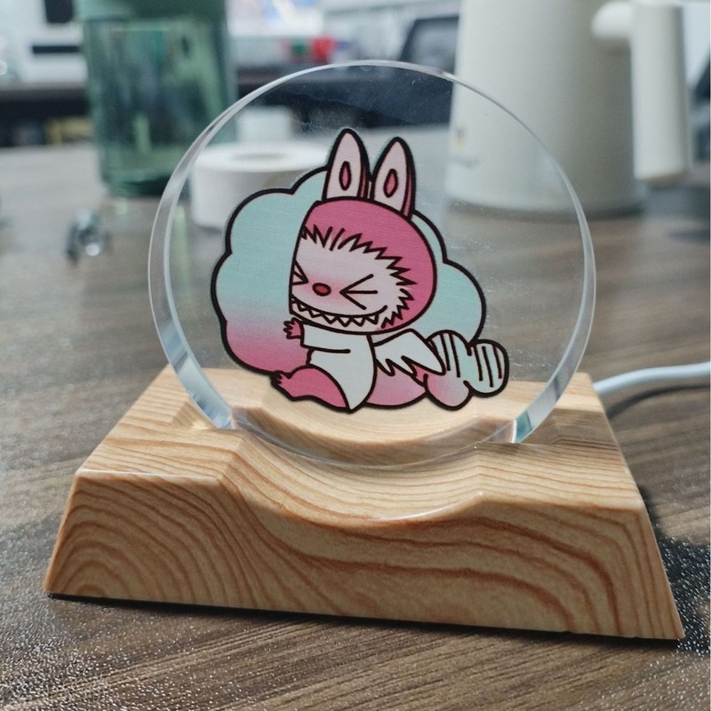拉布布3d立体激光彩印内雕水晶球治愈系小夜灯发光礼物玄关摆件|undefined