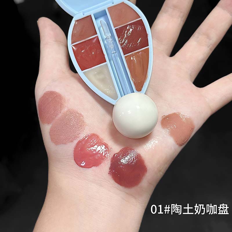 跨境Cappuvini云朵球拍固体唇蜜 滋润丰盈镜面哑光六色唇彩套装|undefined