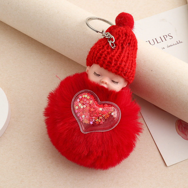 Amor dorado muñeca de sueño imitación de conejo bola de pelo colgante lindas bolsas escolares colgantes para niñas joyas de peluche llaveros