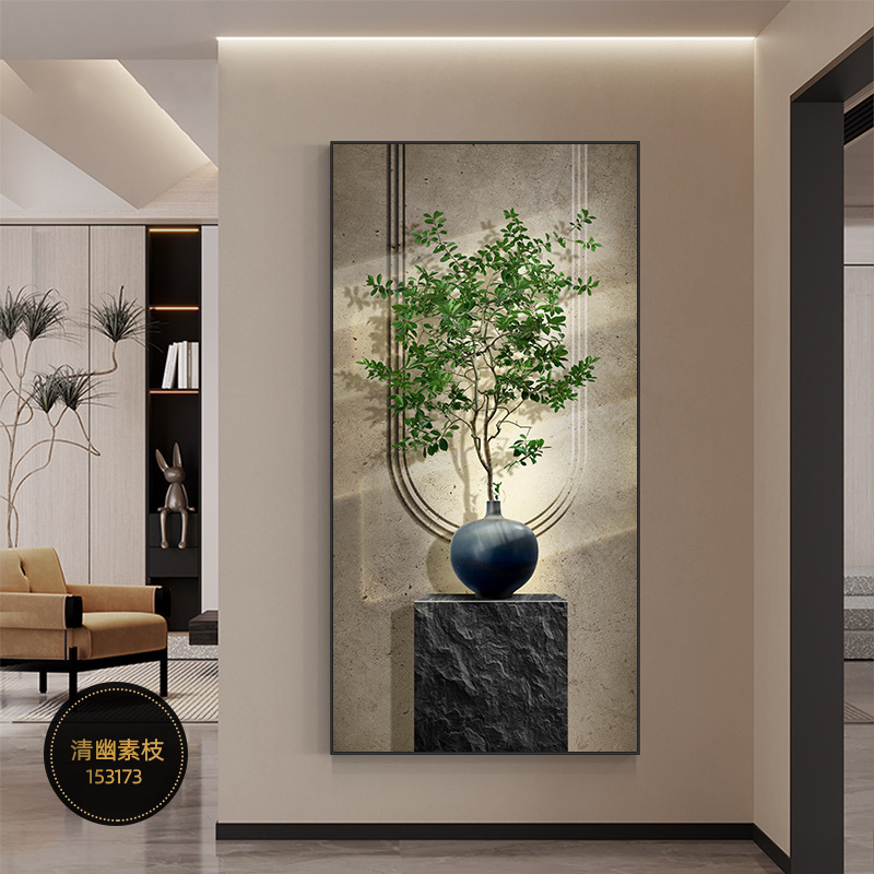 軽豪華入戸玄関装飾画感玄幻客間廊下背景壁壁画新中国式緑植通路掛け画|undefined
