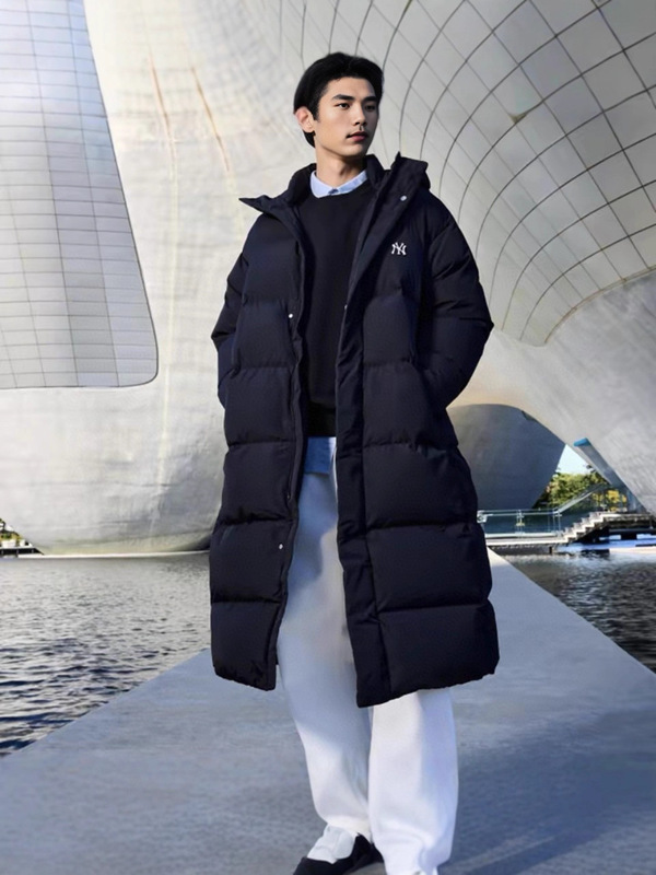 M*B长款羽绒服情侣秋冬新款纽约洋基队连帽外套男女同款|undefined