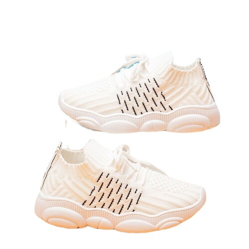 Children's sports shoes for spring and autumn, girls' knitted white mesh shoes, breathable running shoes for boys, student casual shoes
