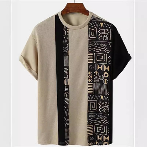 Cross-border 2024 Summer New Casual Men's Clothing 3D Effect Striped Short Sleeve Fashion Round Neck Men's T-Shirt