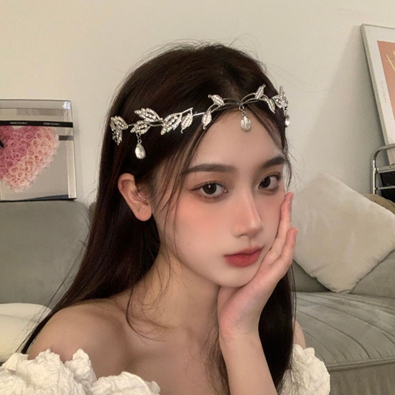 Crown Forest System Leaves Water Drops Bride Headband Headwear Elf Exodros Princess Headwear Headwear Headband Neckchain Dual-purpose Hair Accessories