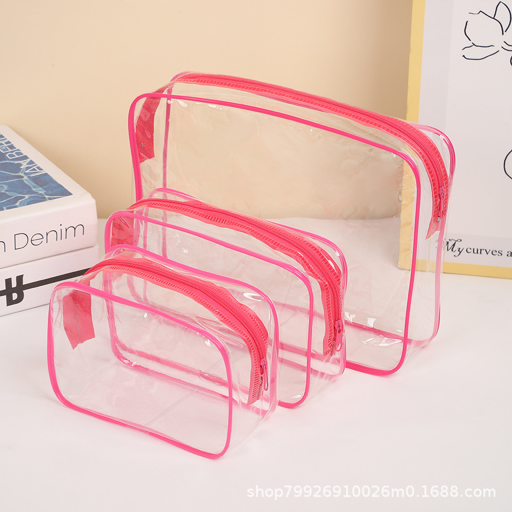 Internet Celebrity Transparent Makeup Bag, Ins-Style Solid Color Large Capacity Pvc Waterproof Toiletry Bag, Portable Cosmetics Storage Bag