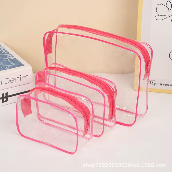 Internet Celebrity Transparent Makeup Bag, Ins-Style Solid Color Large Capacity Pvc Waterproof Toiletry Bag, Portable Cosmetics Storage Bag