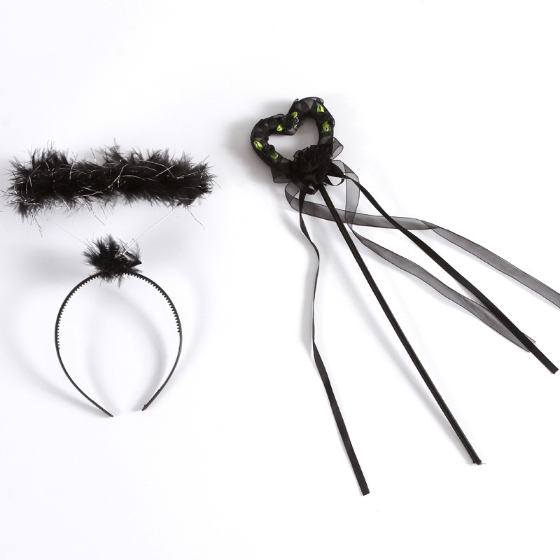 Alas de plumas de ángel, accesorios de Halloween, actuación para adultos y niños, decoración de pasarela de niña de las flores, vestido de demonio negro