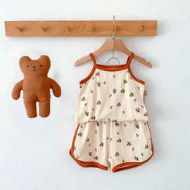 儿童睡衣夏季透气薄款男女童吊带背心套装婴儿衣服纯棉宝宝家居服