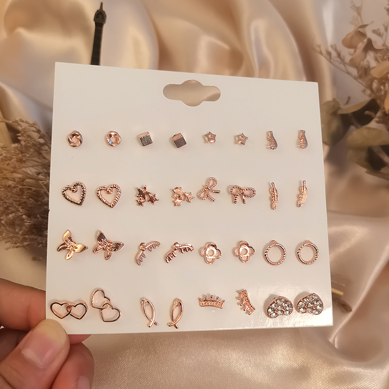 Simple Hollow Heart Bow Earring Set 16 Pairs Combination Wholesale Nihaojewelry display picture 3