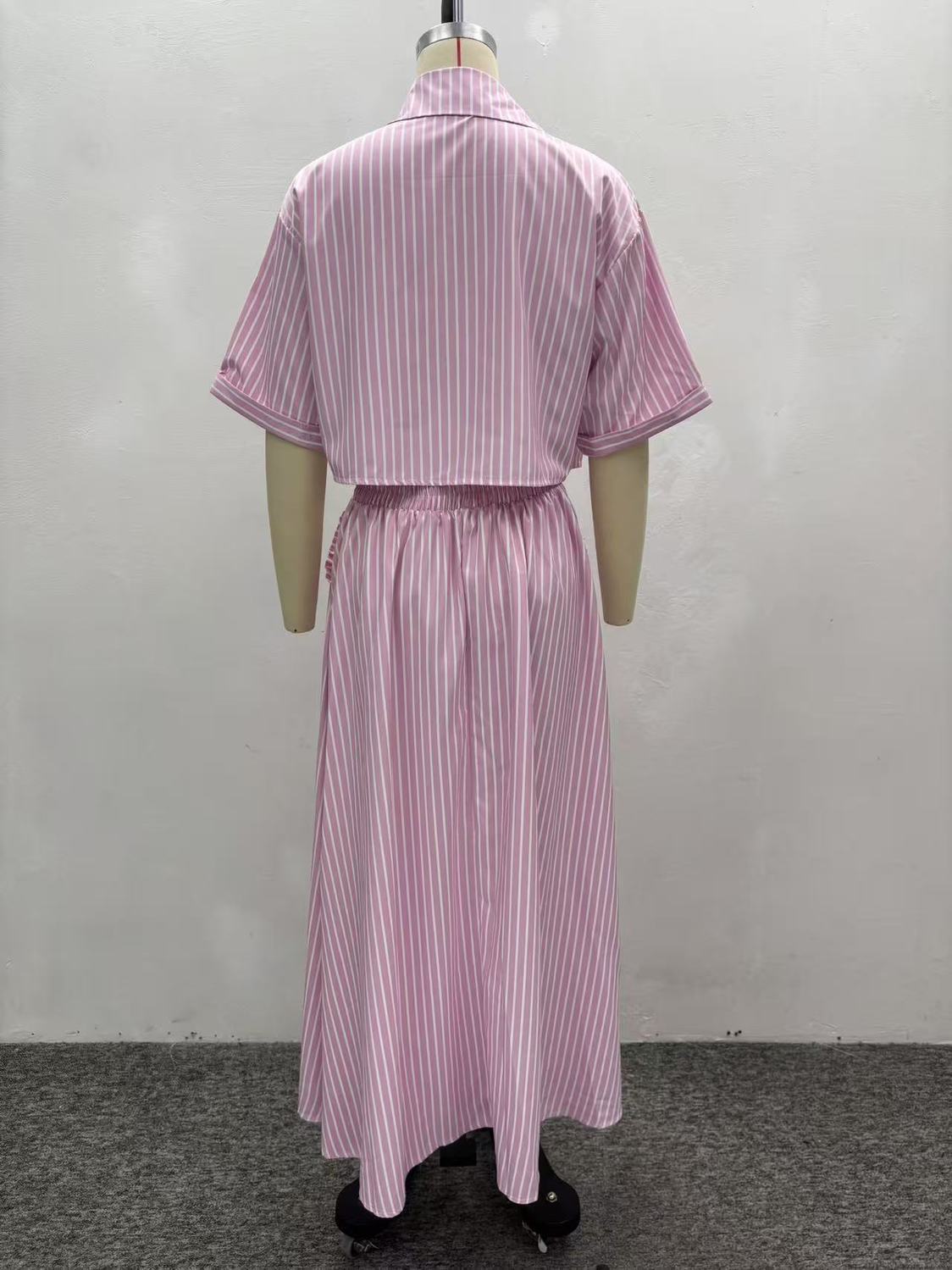 Women's Clothing Women's Style Striped Cardigan Shirt High Waist Slim Fit Tie Up Skirt Two Piece Set Fashion_ecoleips.com