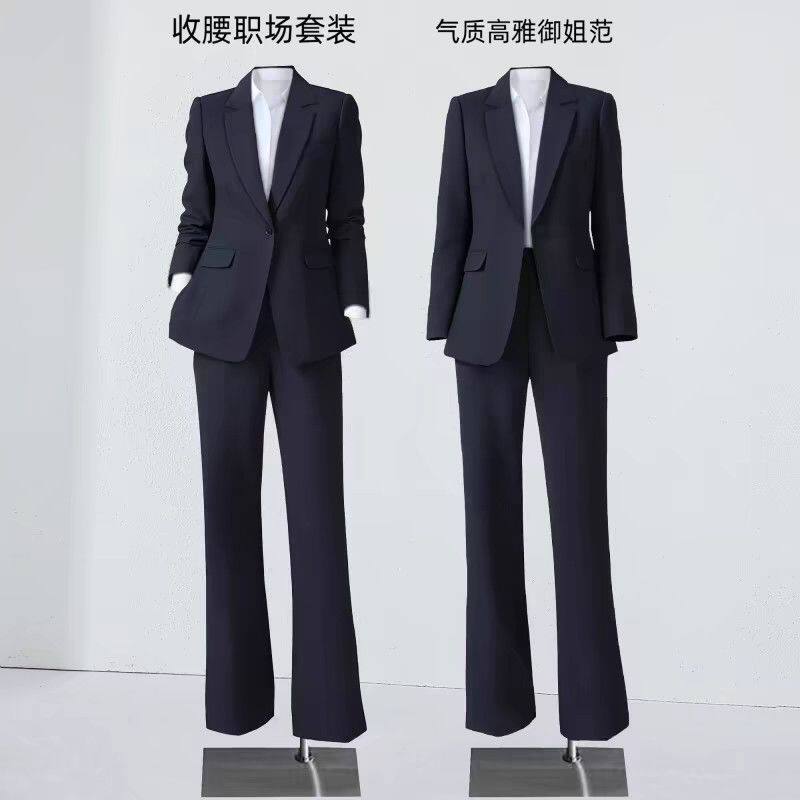 Bộ vest công sở nữ thanh lịch dài tay quần ống loe nhẹ — Quần đen, Áo đen đơn chiếc, Quần áo đen + quần chi tiết 1