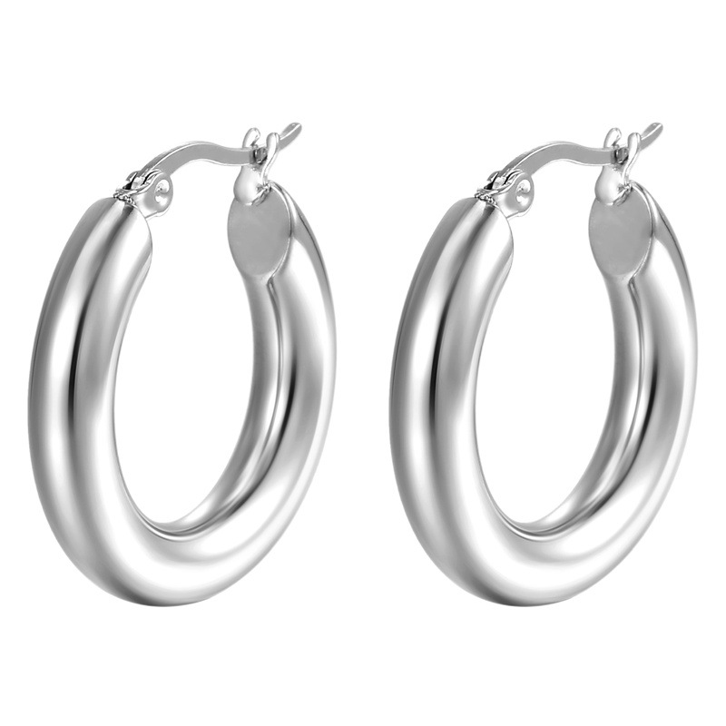 European and American Simple 18K Gold-Plated Hoop Earrings for Women, Ins-Style Geometric Stainless Steel Jewelry Wholesale, Ins-Style Hot Item