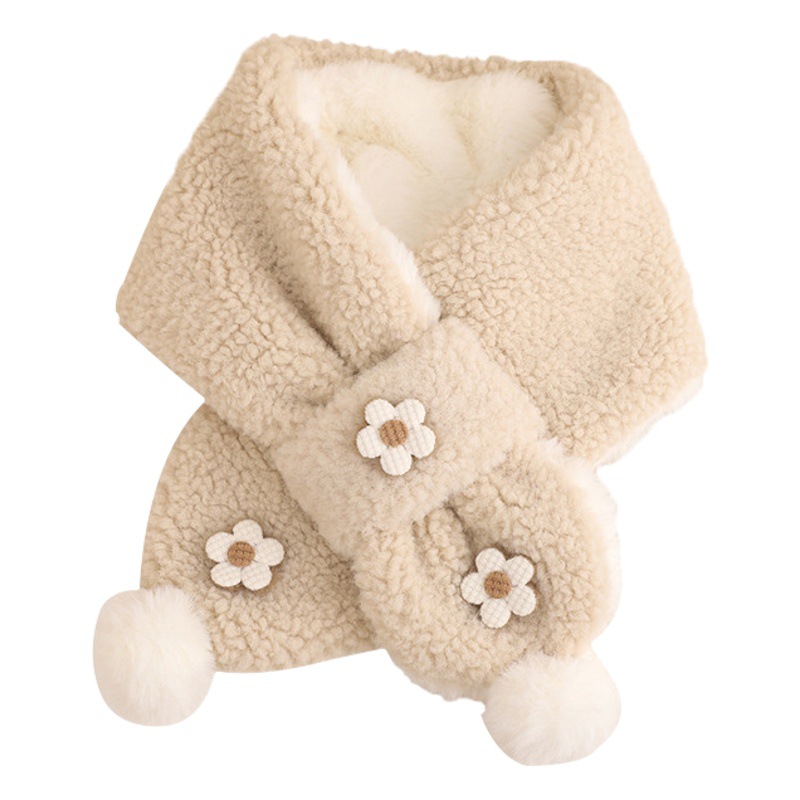 Winter western style sweet cute three flowers children's plush warm breathable scarf New Cross neck protection comfortable scarf