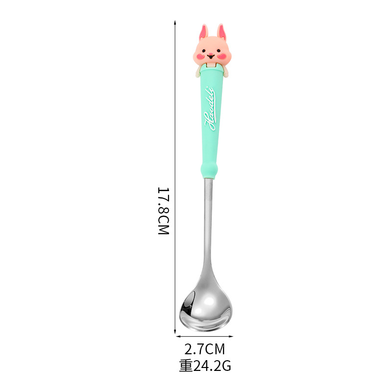 Lindo cuchara Tenedor vajilla traje portátil de dibujos animados de alto aspecto mango largo cuchara pequeña de acero inoxidable conjunto de dos piezas para niños