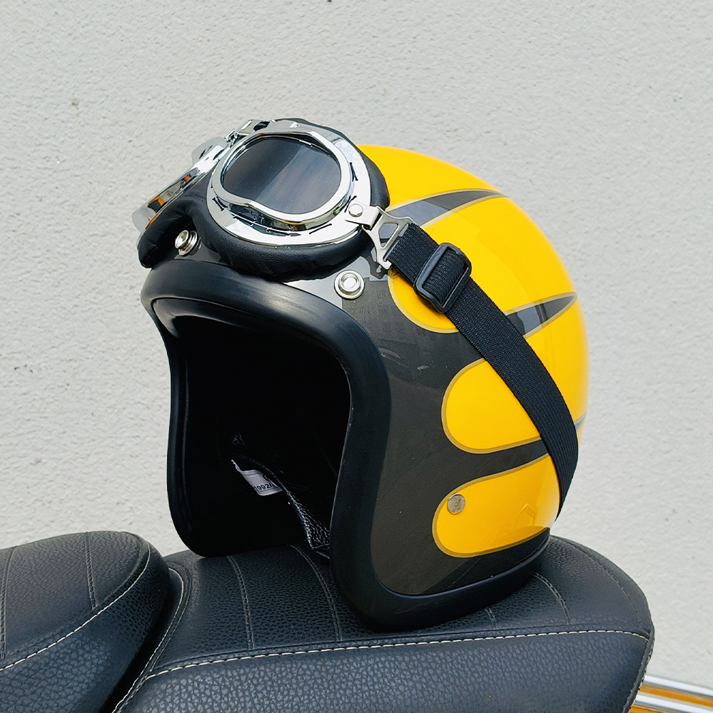 Helmet Retro Helmet: Motuoche Motosiklet kaskı (dəbilqə) - orange-flower-pilot-goggles-xxxxl