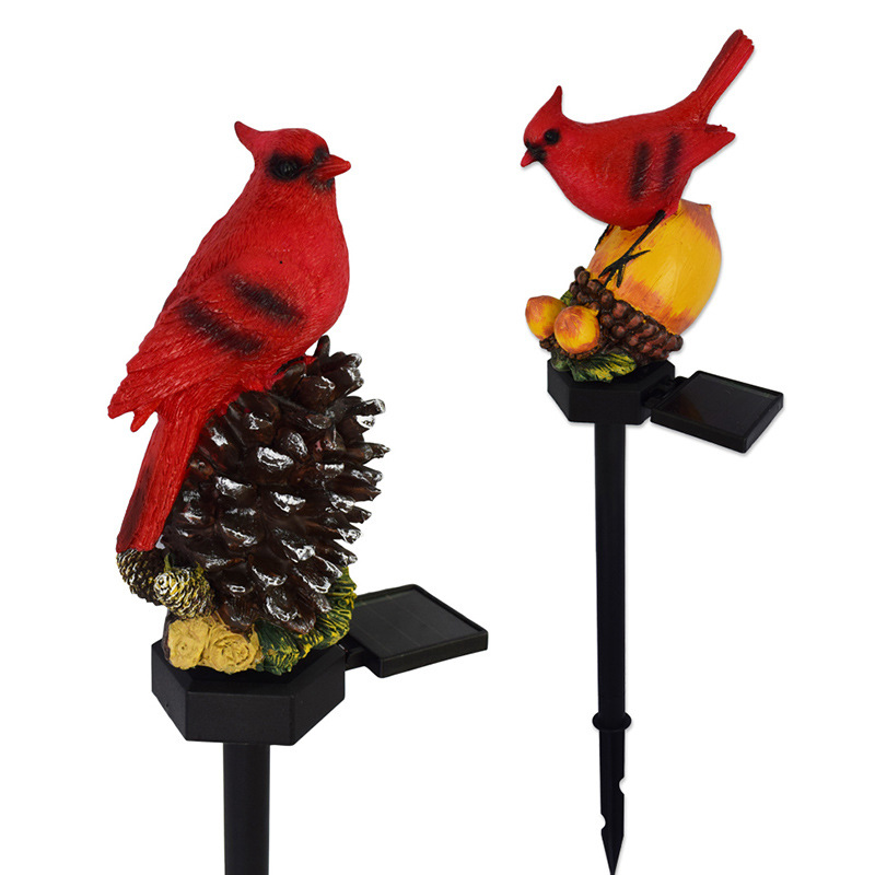 Navidad nueva lámpara de jardín solar al aire libre resina patio micro paisaje tierra enchufe Pino cono pájaro atmósfera Lámpara decorativa