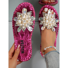 S 46085 Pearl flower flat slides ���黨ƽ����Ь�羳����