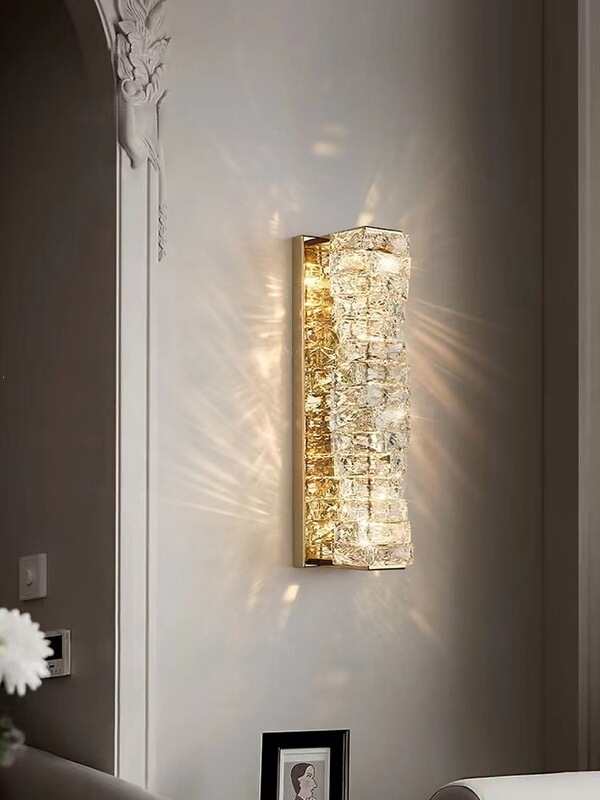 Postmodern Light Luxury Crystal Wall Lamp for Living Room Tv Background Wall, Simple and Luxurious Entryway Hallway Bedroom Bedside Lamp