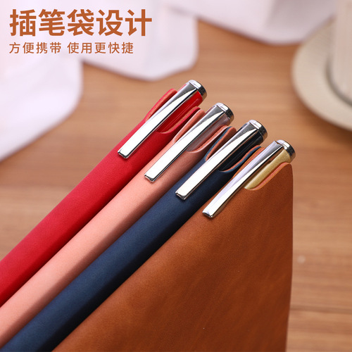 Wholesale A5 pens and notebooks, soft cover leather meeting record books, simple college student memo books, printed with LOGO