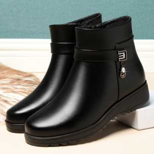 Mom's shoes cotton-padded shoes new autumn and winter women's short boots flat heel fleece-lined boots non-slip warm middle-aged and elderly women's shoes