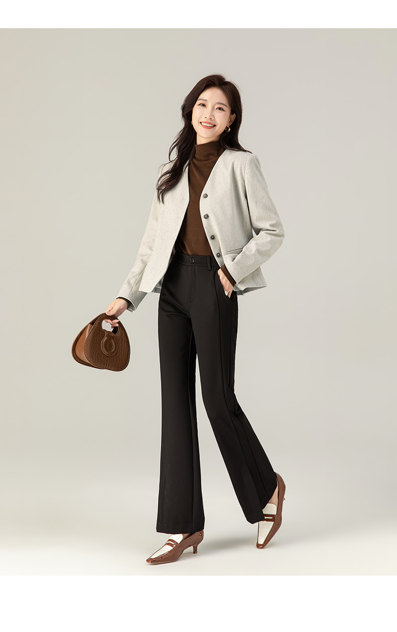 Áo blazer ngắn cổ V dáng nhỏ nhắn tay dài — Màu xám be chi tiết 23