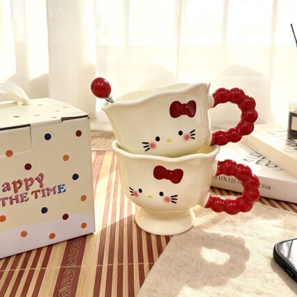 Cute K-Cat Cartoon Ceramic Mug for Campus and Home Use, High Aesthetic Value, Birthday Gift, Souvenir for Girls