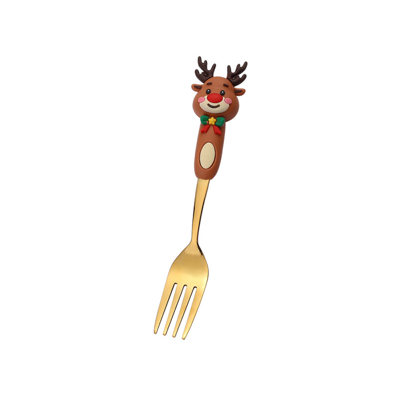 新しいクリスマス人形スプーンとフォークかわいい楽しいサンタクロースクリスマスツリーゴールデンクリスマスフォークとスプーン食器セット|undefined