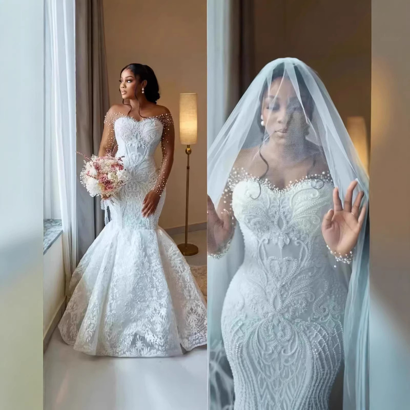 2026 New Foreign Trade Wedding Dress European and American Cross-Border Bride Mermaid Lace Long-Sleeve Wedding Dress 2026 New Foreign Trade Wedding Dress European and American Cross-Border Bride Mermaid Lace Long-Sleeve Wedding Dress
