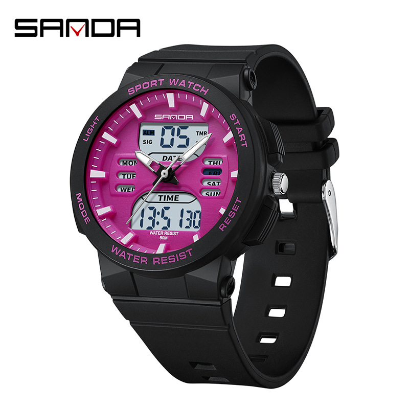 Reloj deportivo de pareja sanda Sanda doble pantalla reloj electrónico multifuncional nocturna impermeable reloj electrónico 6185