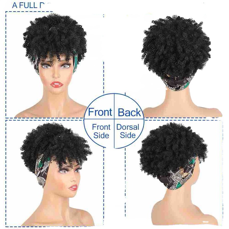 Amazon新品アフリカレディース小さいカール前髪一体ヘアバンドターバンかつら化学繊維かつらヘッドカバー|undefined