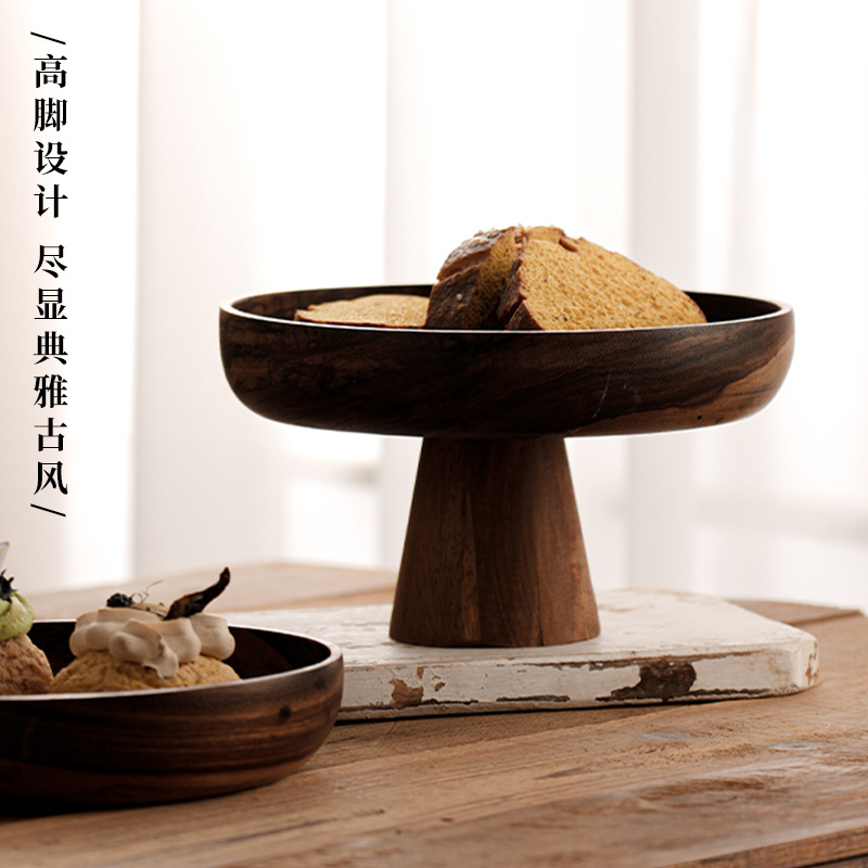 Wu Binli plato de frutas de madera de patas altas, tazón de ensalada, tazón de frutas, estante de exhibición de postres, plato de pan, tazón de madera, venta al por mayor transfronteriza