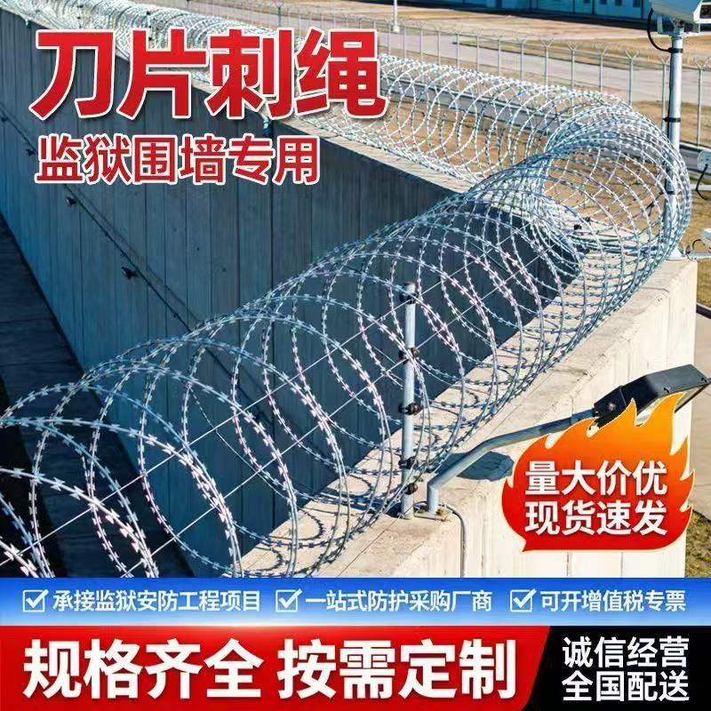监狱围墙防盗刺丝滚笼机场防护防攀爬刺铁丝刺绳围网刀片刺绳